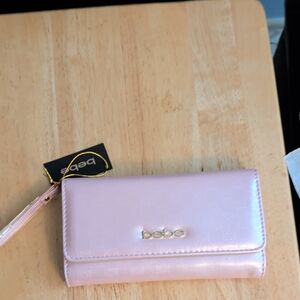 bebe Metallic Light Pink Wristlet Wallet